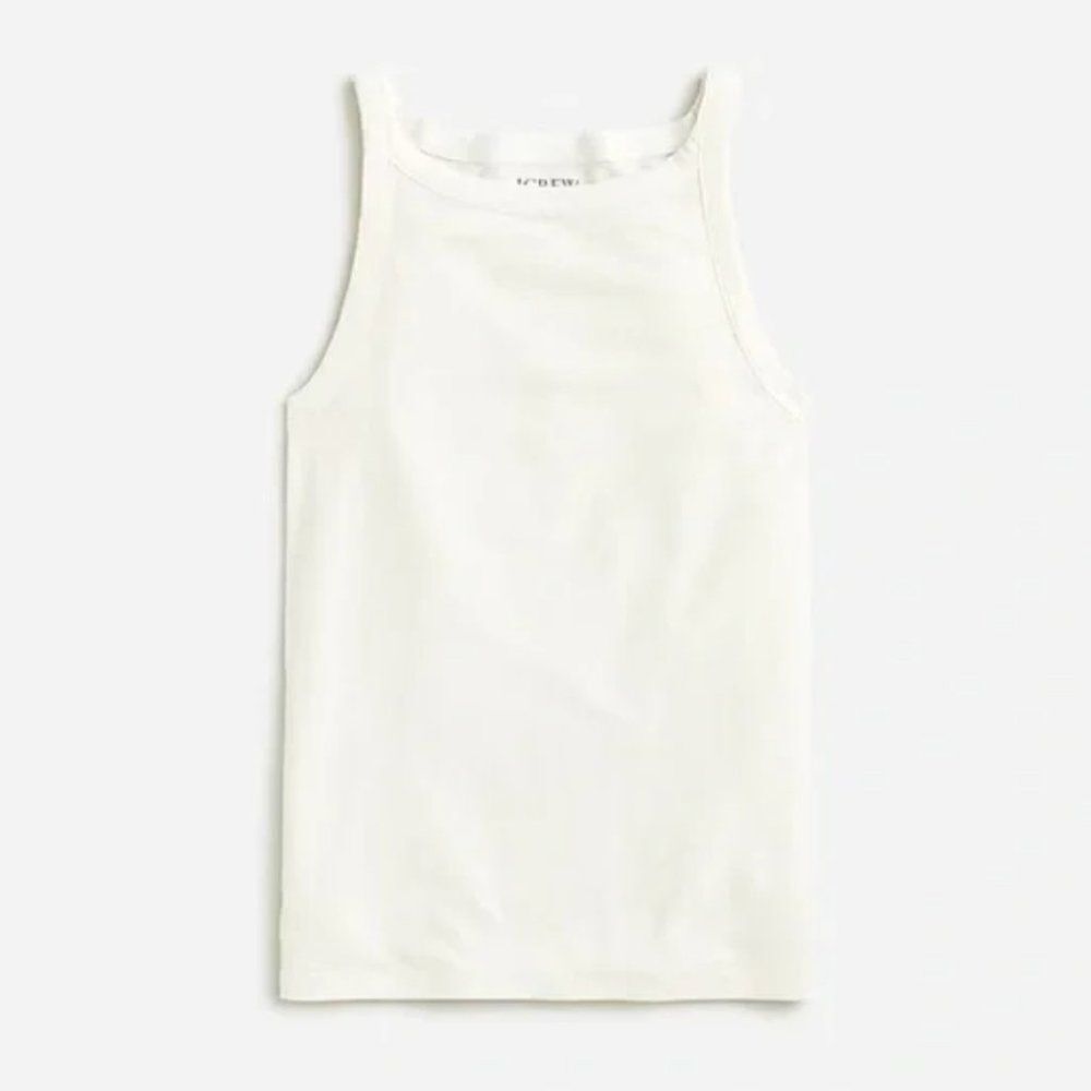 J. Crew CA502 ivory High-neck tank top in stretch linen blend NWT size xs